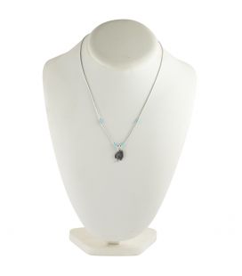 Collier "Liquid Silver" , pendentif tête d'Indien et tubes Turquoise, pour femme et enfant .