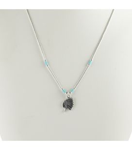Liquid Silver necklace. Oval Turquoise pendant and Bamboo. for women and girls.