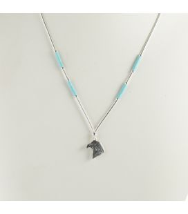 "Liquid Silver" necklace. Mini Dream Catcher, Silver and Turquoise ,for women and girls .