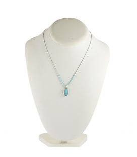 Collier "Liquid Silver" , pendentif rectangle Turquoise, pour femme et enfant .