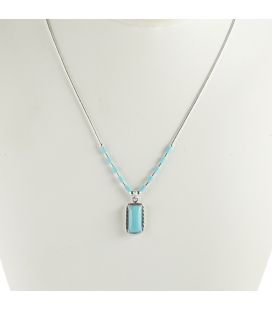 Liquid Silver necklace. Oval Turquoise pendant and Bamboo. for women and girls.