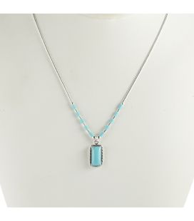 Collier "Liquid Silver" , pendentif rectangle Turquoise, pour femme et enfant .