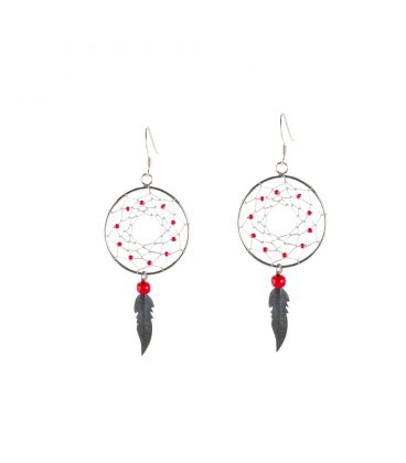 BOUCLES D'OREILLES NAVAJOS, DREAM CATCHER ARGENT ET ROCAILLES, POUR FEMME ET ENFANT 