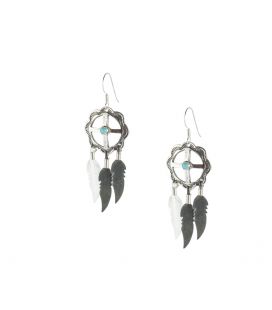 Boucles d' oreilles Navajos, Dream catchers "Kokopelli" et Plumes Argent, pour femme et enfant