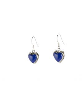 Boucles d' oreilles Zunis "coeur", Argent et Lapis Lazuli, pour femme et enfant