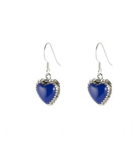 Boucles d' oreilles Zunis "coeur", Argent et Lapis Lazuli, pour femme et enfant