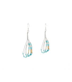 Boucles d' oreilles Liquid Silver, Argent et tubes de Turquoise, pour femme et enfant 