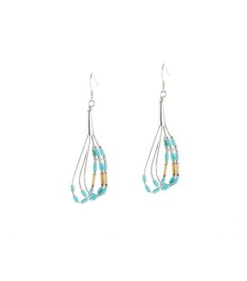 Boucles d' oreilles Liquid Silver, Argent et tubes de Turquoise, pour femme et enfant 