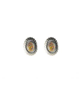 BOUCLES D'OREILLES NAVAJO "CONCHOS", ARGENT ET OPALE , FEMME ET ENFANTS