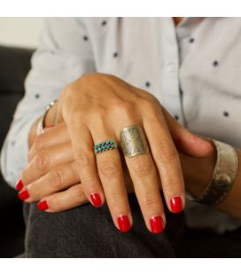 Bague Zuni "Petit Point " 2 rangs, Argent et Turquoises, pour femme et enfant 