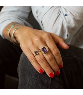 INDIAN RING, SILVER 925 AND FACETED AMETHYST, FOR WOMEN