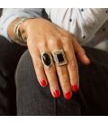 African Engraved Ring, forged Silver and Onyx, for women