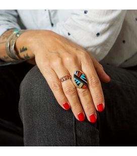 Silver and Stones Signet Ring,, Native American "Zuni", men or women