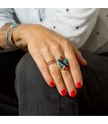 Silver and Stones Signet Ring,, Native American "Zuni", men or women