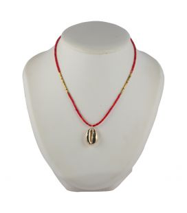 Collier "Cauri" SL bijoux, Bambou de mer rouge, Hématite et Cauri Vermeil montés sur Gold Filled 14K, pour femme