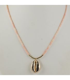 Collier "Cauri" Banditas, Bambou de mer corail, Hématite et Cauri Vermeil montés sur Gold Filled 14K, pour femme 