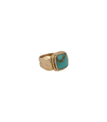 Bague "Ailettes" Turquoise carrée, création originale Banditas en plaqué Or, fait main, pour femme