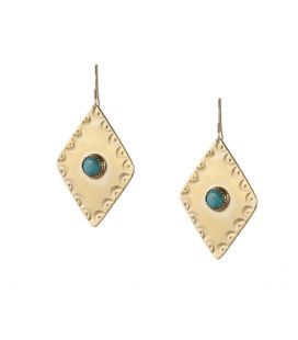 Boucles d'oreilles Losange Banditas Bijoux, en Vermeil estampé et Turquoise ronde, fait main, pour femme et enfa