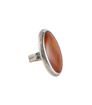 GROSSE BAGUE TOUAREG, ARGENT ET CORNALINE, COLLECTION AFRIQUE, POUR FEMME 