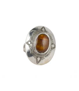 GROSSE BAGUE TOUAREG, ARGENT ET AMBRE, COLLECTION AFRIQUE, POUR FEMME 