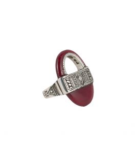 GROSSE BAGUE TOUAREG, ARGENT ET PERLE EN VERRE, COLLECTION AFRIQUE, POUR FEMME 