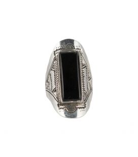 African Engraved Ring, forged Silver and Onyx, for women