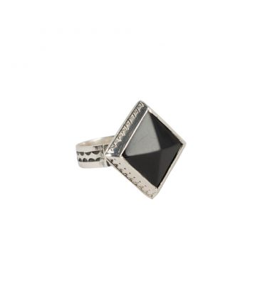 African Engraved Ring, forged Silver and Onyx, for women