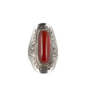 GROSSE BAGUE TOUAREG, ARGENT ET CORNALINE, COLLECTION AFRIQUE, POUR FEMME 