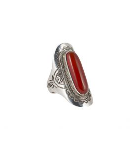 GROSSE BAGUE TOUAREG, ARGENT ET CORNALINE, COLLECTION AFRIQUE, POUR FEMME 