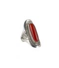 GROSSE BAGUE TOUAREG, ARGENT ET CORNALINE, COLLECTION AFRIQUE, POUR FEMME 