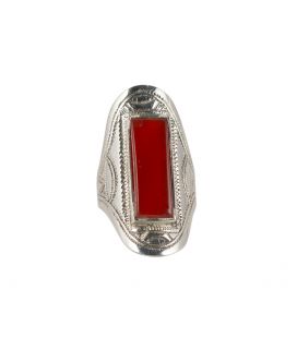 GROSSE BAGUE TOUAREG, ARGENT ET CORNALINE, COLLECTION AFRIQUE, POUR FEMME 