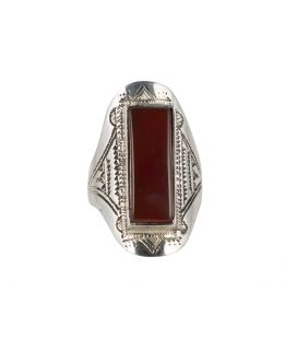 GROSSE BAGUE TOUAREG, ARGENT ET CORNALINE, COLLECTION AFRIQUE, POUR FEMME 