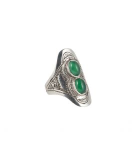 Chevalière Touareg en Argent travaillé et Agate verte, Collection Afrique, pour femme