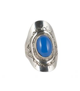 Chevalière Touareg en Argent travaillé et Agate bleue, Collection Afrique, pour femme