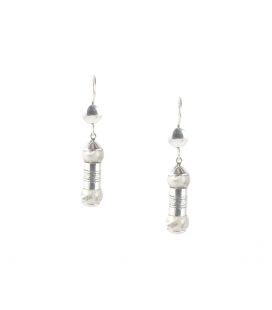 BOUCLES D'OREILLES TOUAREGS CYLINDRE EN ARGENT ET HOWLITE, COLLECTION AFRIQUE, POUR FEMME