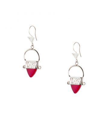 BOUCLES D'OREILLES TOUAREGS, EN ARGENT ET PERLES DE VERRE ROUGES, POUR FEMME ET ENFANT 