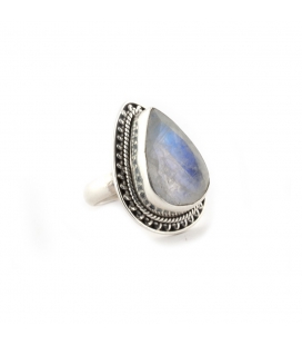 Bague Indienne Femme, grosse Labradorite goutte montée sur Argent travaillé