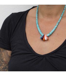 COllierPueblo en Turquoise et Spiney Oyster, entièrement fait main, pour homme et femme