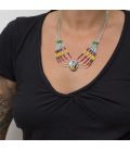 "Liquid Silver" necklace. 5 multicolored rows, Zuni Silver and stones pendant,for women and girls .