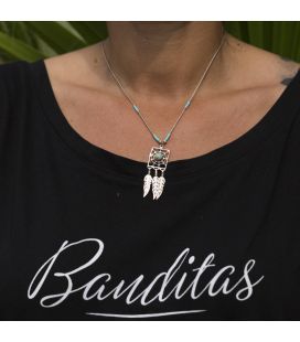 Liquid Silver necklace. Rectangle pendant and Silver feathers, for women and girls.