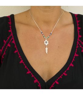 "Liquid Silver" necklace. Thunderbird Silver pendant and multi stones, for women and girls.