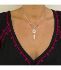 "Liquid Silver" necklace. Thunderbird Silver pendant and multi stones, for women and girls.