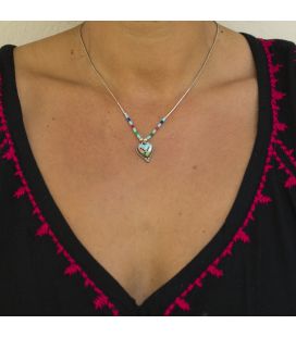 Collier "Liquid Silver", médaillon Zuni coeur multicolore, pour femme et enfant