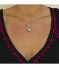 Collier "Liquid Silver", médaillon Zuni coeur multicolore, pour femme et enfant