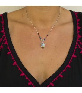 NATIVE AMERICAN LIQUID SILVER NECKLACE, SILVER AND MULTICOLORED STONES, WOMEN AND KIDS