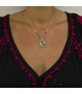 NATIVE AMERICAN LIQUID SILVER NECKLACE, SILVER AND MULTICOLORED STONES, WOMEN AND KIDS