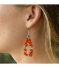 Boucles d'oreilles Pueblo en Corail et Turquoise, par Irene Lovato, entièrement fait main, pour femme