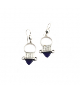 BOUCLES D'OREILLES BERBERES, CROIX DU SUD EN ARGENT ET PERLES DE VERRE, POUR FEMME