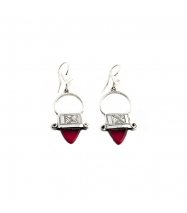 BOUCLES D'OREILLES BERBERES, CROIX DU SUD EN ARGENT ET PERLES DE VERRE, POUR FEMME