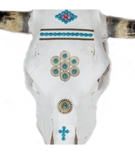 REAL COW SKULL WITH TURQUOISES AND BRONZE, BANDITAS CREATION